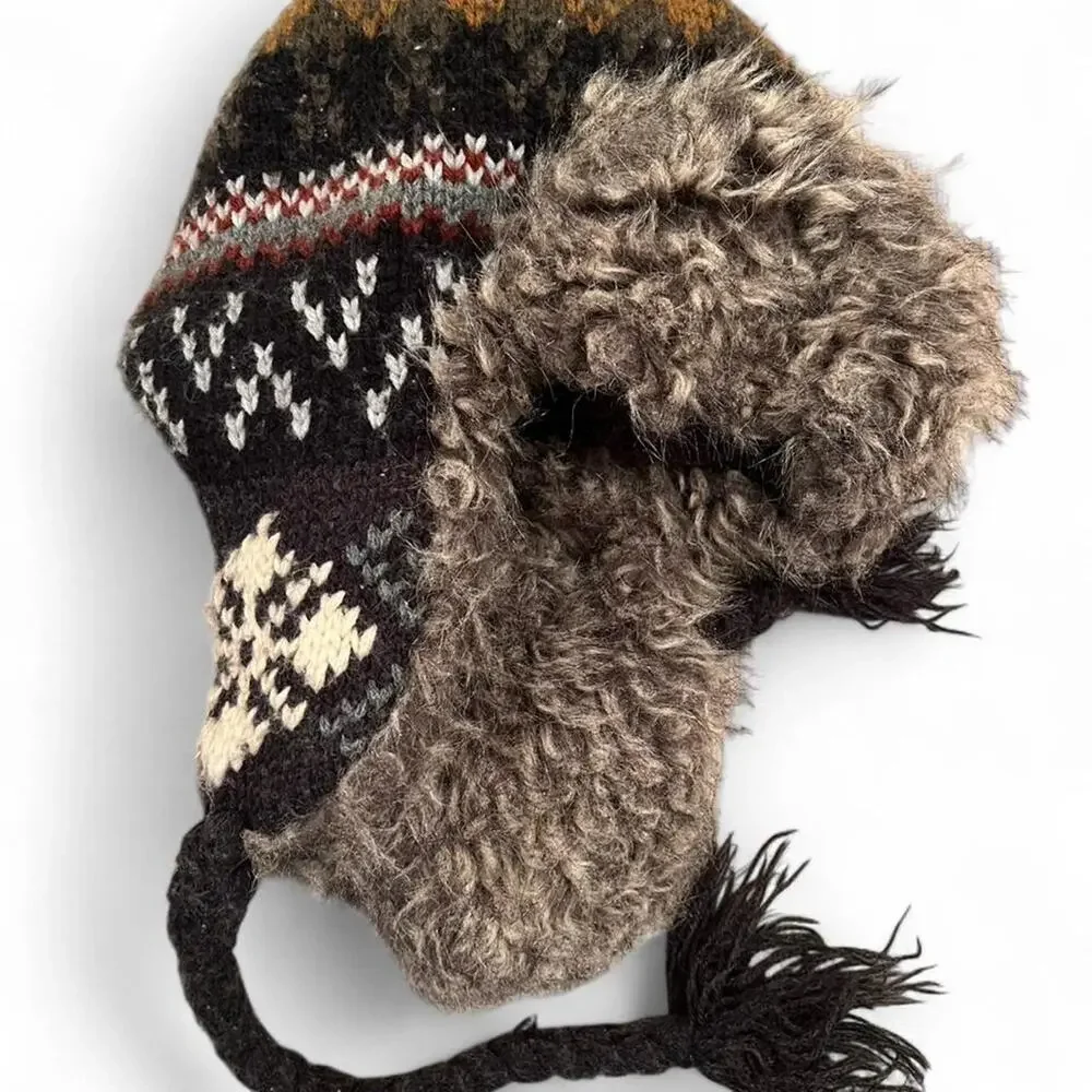 Brown and black knit ear